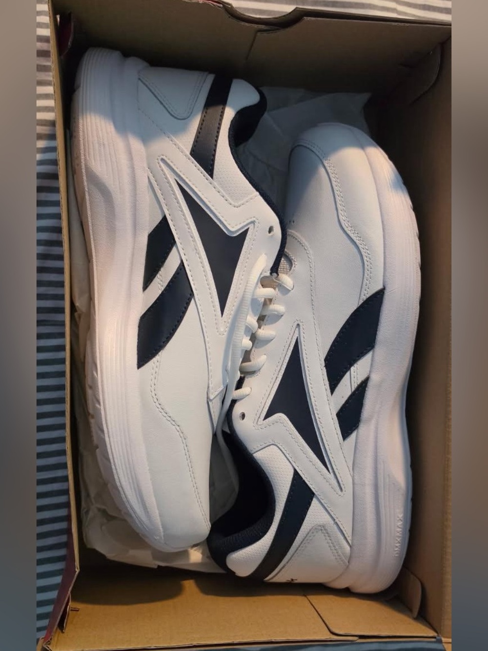 Reebok Men’s Walk Ultra 7 DMX Max White and Navy Sneakers